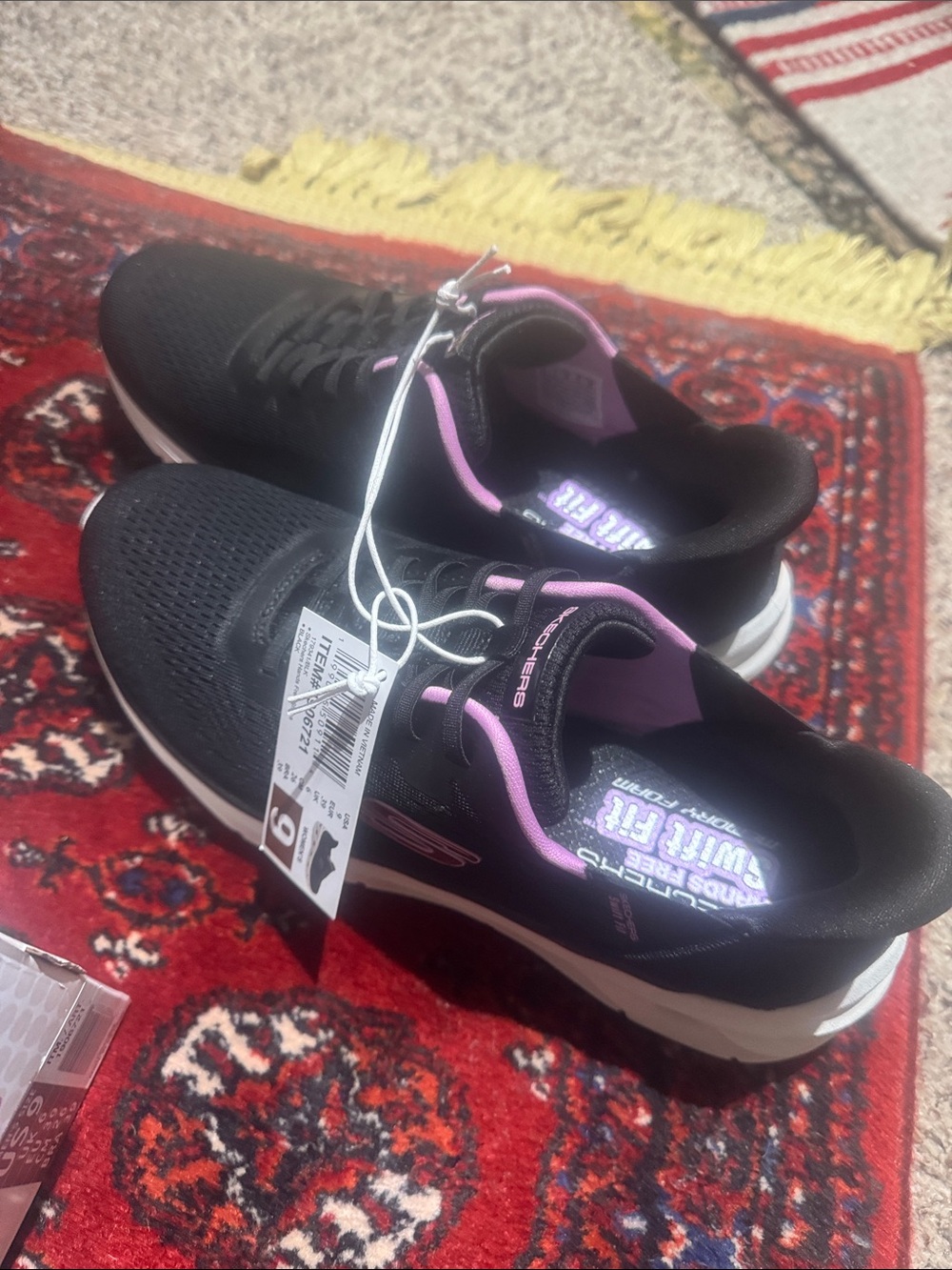 Skechers Women's Black Knit Athletic Sneakers with Light Pink Trim - Picture 4 of 8